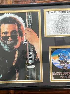 Framed Grateful Dead Jerry Garcia Guitar Print with Blue Rose Art